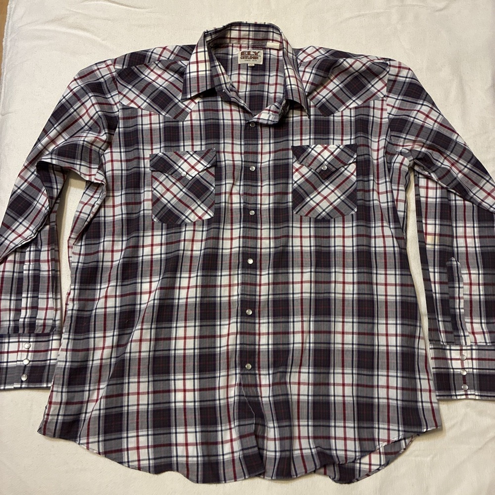 VTG Ely Cattleman Men XL Plaid Western Pearl Snap Shirt Cowboycore Rodeowear 90s